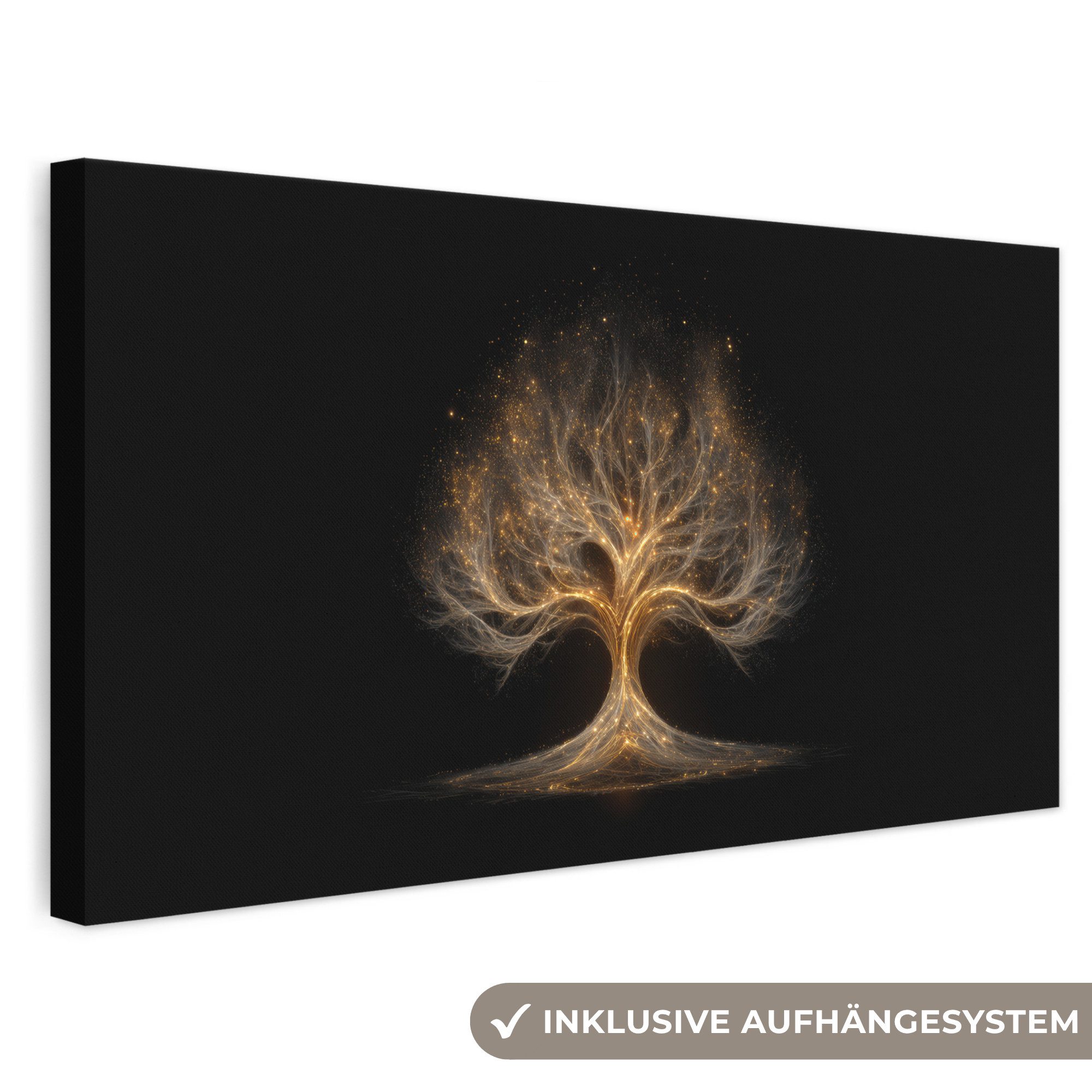 OneMillionCanvasses® Leinwandbild Panorama Lichter - Baum - Abstrakt - Schwarz, Fotodruck (1 St), Wandbild, Deko Schlafzimmer Wohnzimmer Flur 40x20 cm