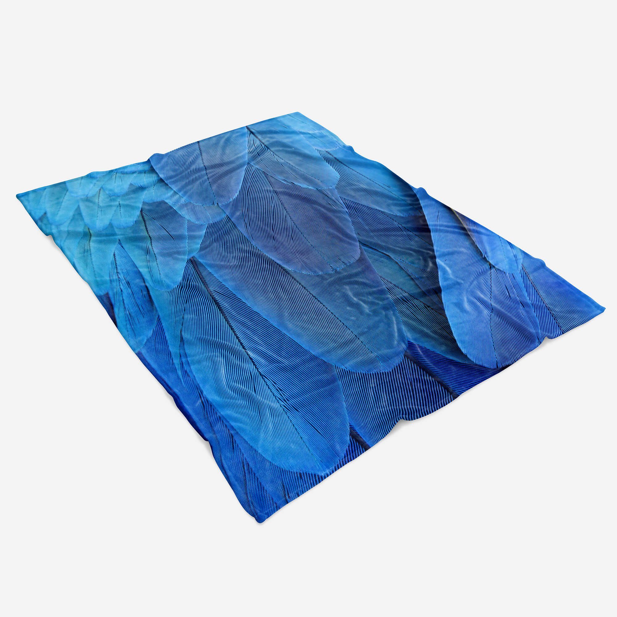 Handtücher Saunatuch mit Fotomotiv blaue Handtuch (1-St), Art Handtuch Baumwolle-Polyester-Mix Kuscheldecke Sinus Strandhandtuch Kunst, Federn