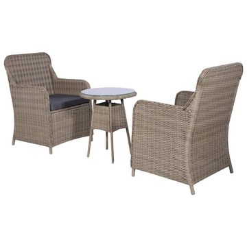 furnicato Garten-Essgruppe 3-tlg. Bistro-Set mit Kissen Poly Rattan Braun