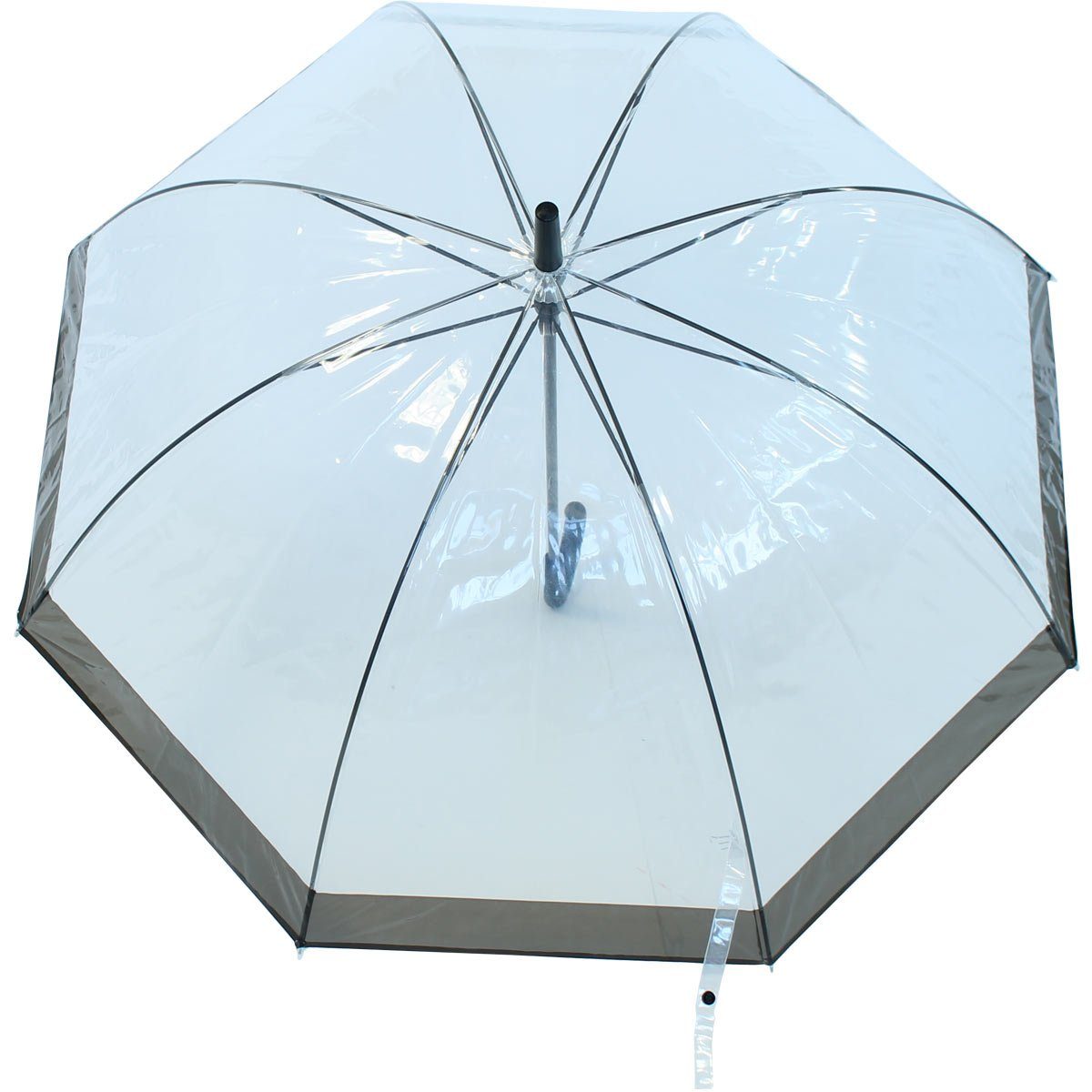 HAPPY RAIN Stockregenschirm Glockenschirm durchsichtig transparent mit Borte, durchsichtig – Bild 2 von 5
