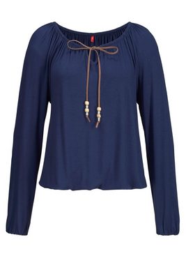 s.Oliver Strandshirt mit Bindeband am Ausschnitt, lockere Passform, Boho-Style