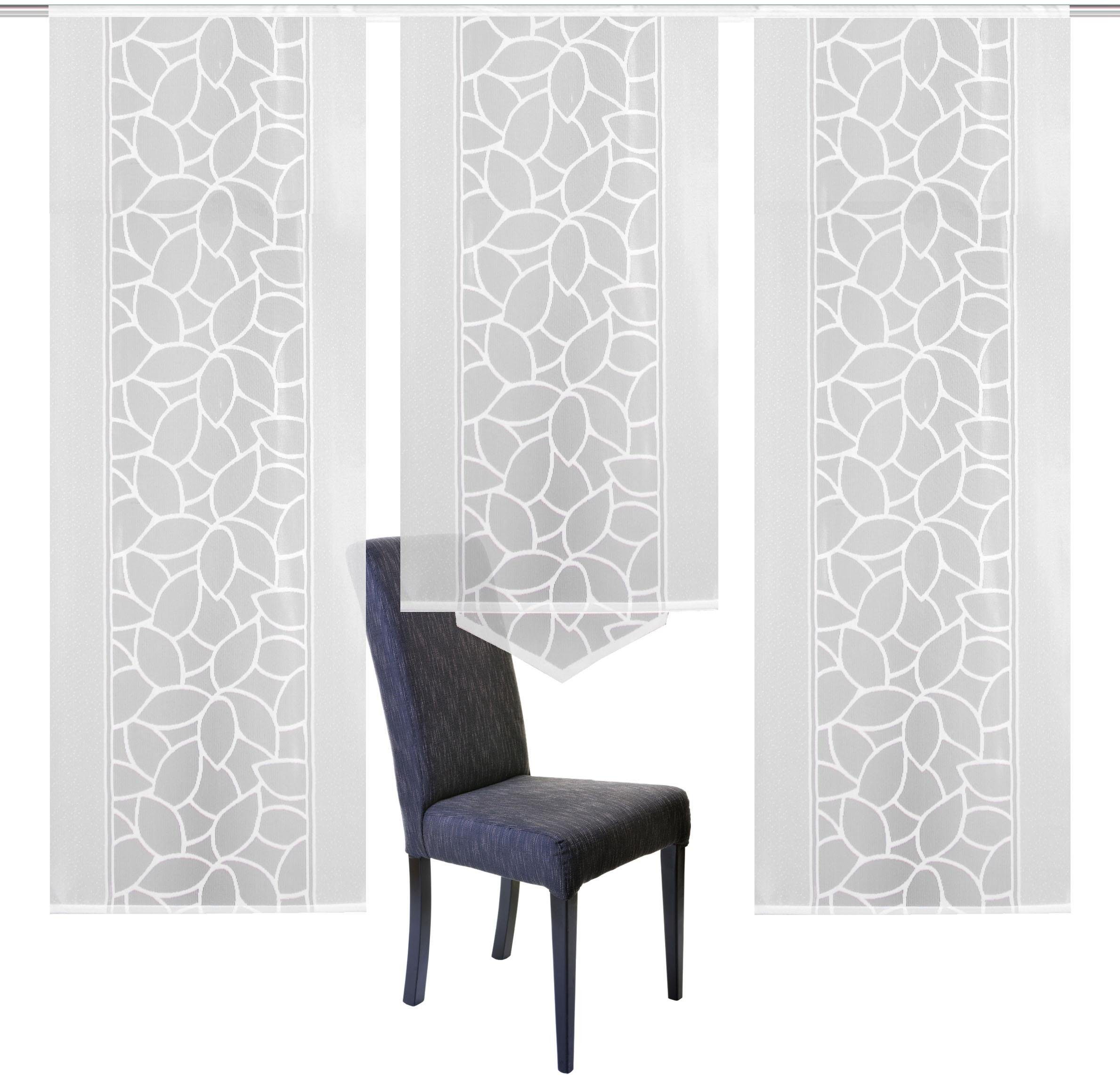 HOME WOHNIDEEN Schiebegardine JENNA (3 St), Klettband, halbtransparent, Schiebevorhang Jacquard Set