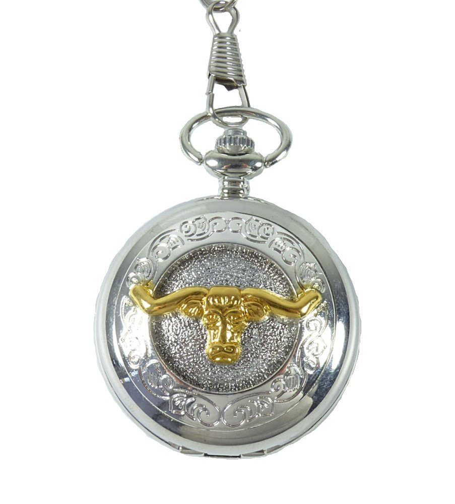 Westernlifestyle Taschenuhr mit Sprungdeckel und Kette Longhorn