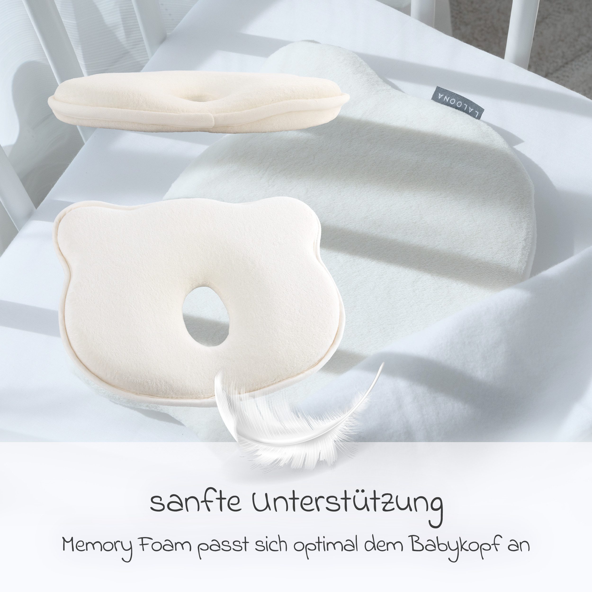 LaLoona Babykissen beige, Babykissen gegen Kopfverformung / Plattkopf Kopfkissen für Neugeborene