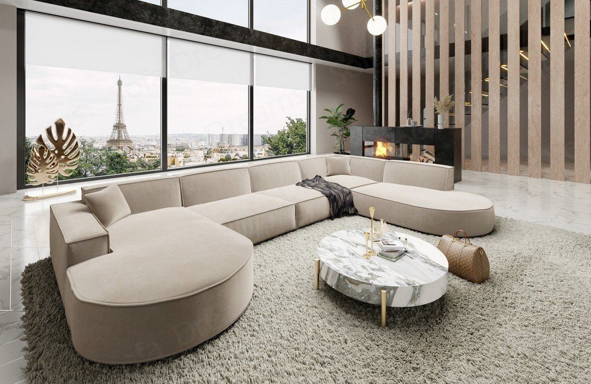 Designer Dreams Stoffsofa Alegranza Modern Beige-Mo02 U Stoff Sofa Sofa Couch Wohnlandschaft Form
