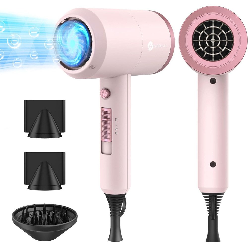 slopehill Haartrockner AC Motor Schnelltrocknen Hair Dryer, Salon mit Heiß-/Kalttaste, 1800 W, Profi Styling Set mit Diffusor und Konzentrator, 3 Concentrators and Diffuser, 3 Temperatureinstellungen, 2-Gang