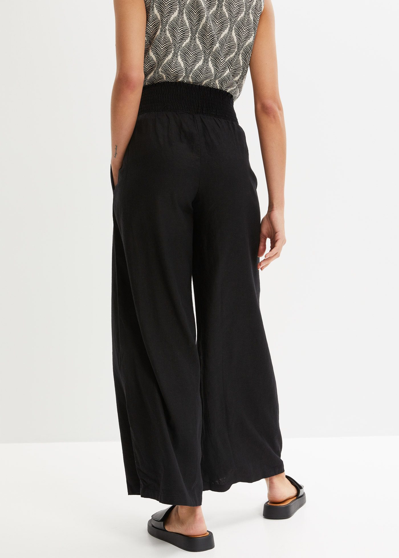 bonprix Marlene-Hose Mix aus Leinen und Viskose, gesmokter Bund mit Knopfdetail, Loose Fit