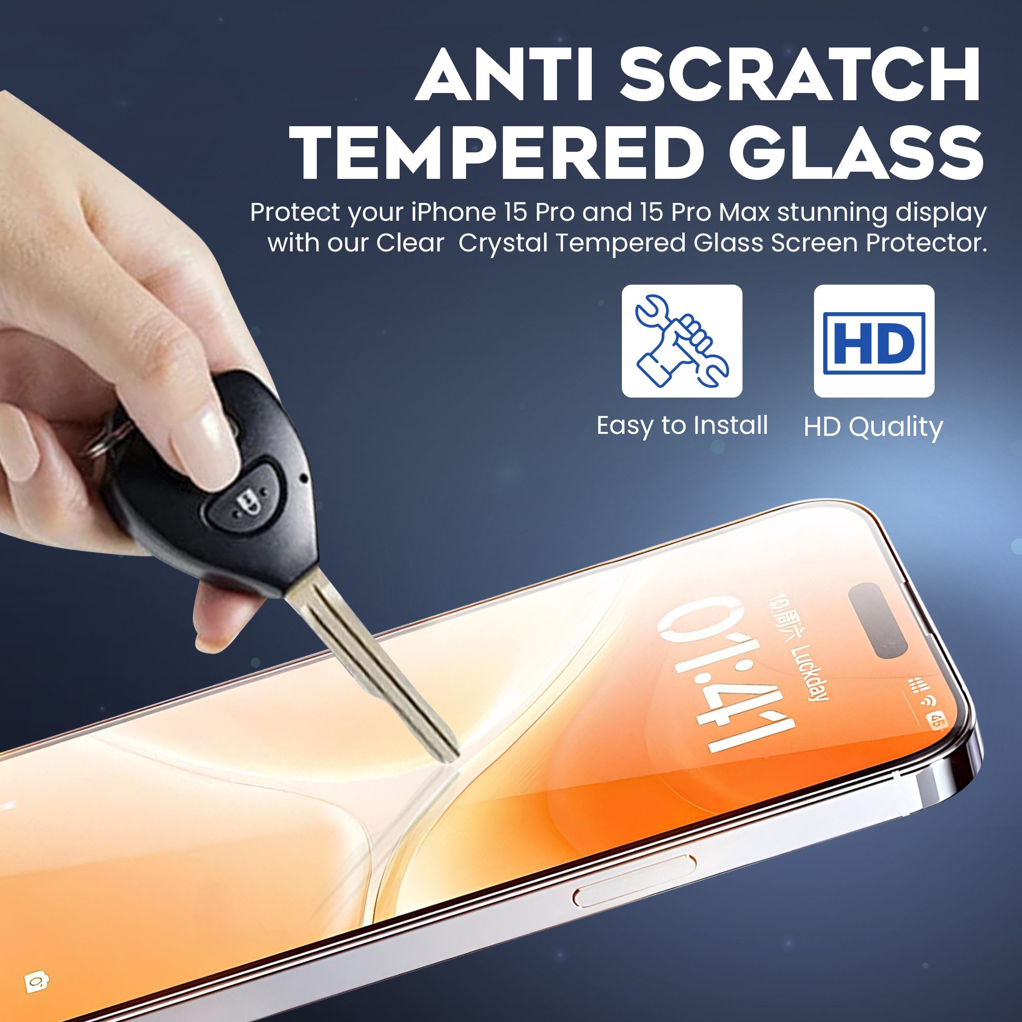MAQETARA Products Displayschutzglas 4x Schutzglas-Displayschutz für iPhone 15/16 Pro & 15Pro für iPhone 16/15/15 Pro (6,1), Packung, 4 Stück, 9H, kristallklar, Anti-Fingerabdruck, kratzfest & stoßfest