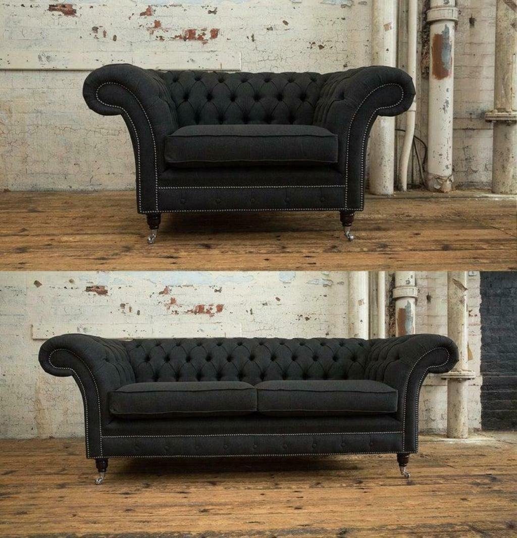 Couch Designer 3+1 Textil, in JVmoebel Sitzer Garnitur Made Europe Chesterfield Sofa Edle