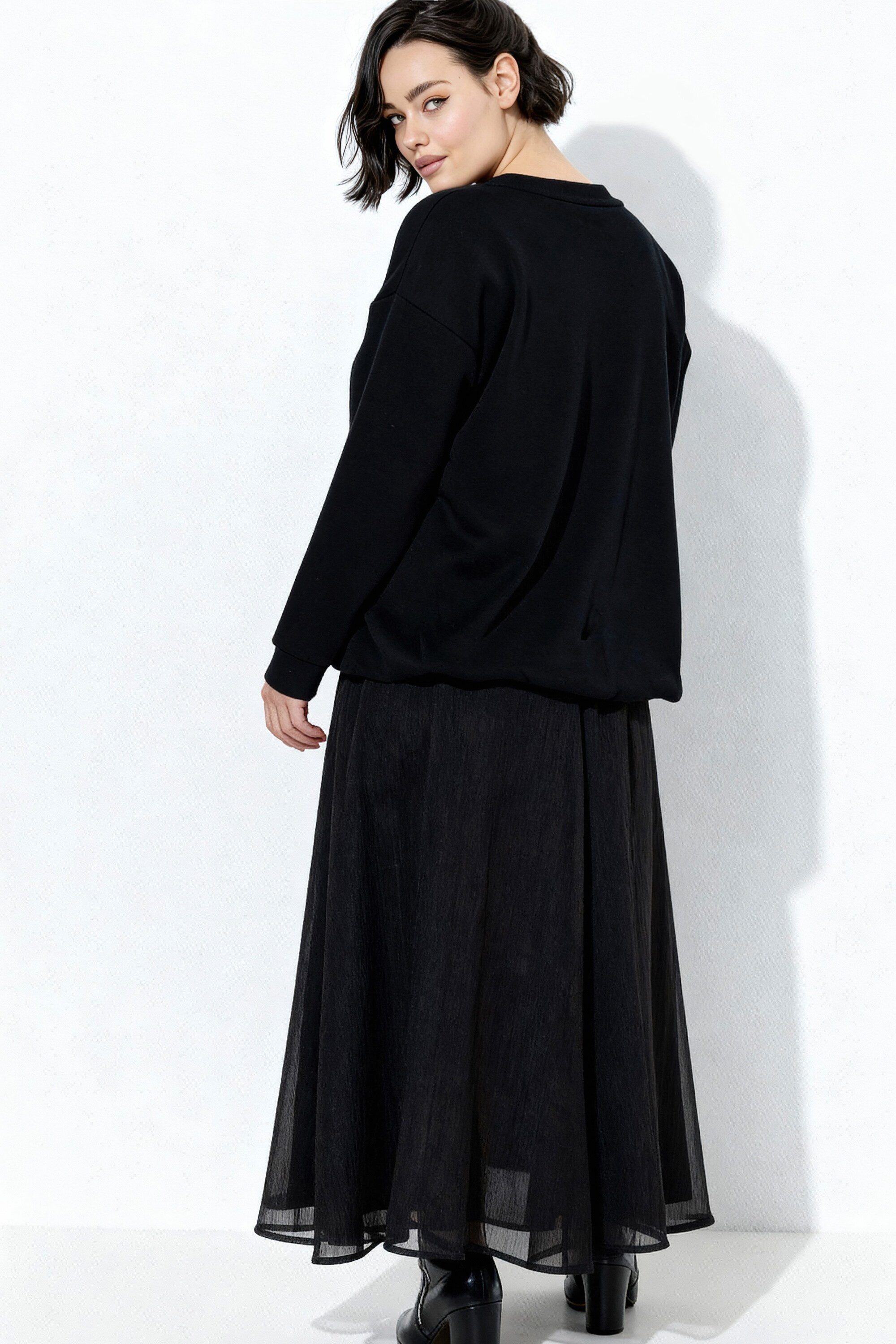 Ulla Popken Plisseerock Rock A-Linie Volant Elastikbund