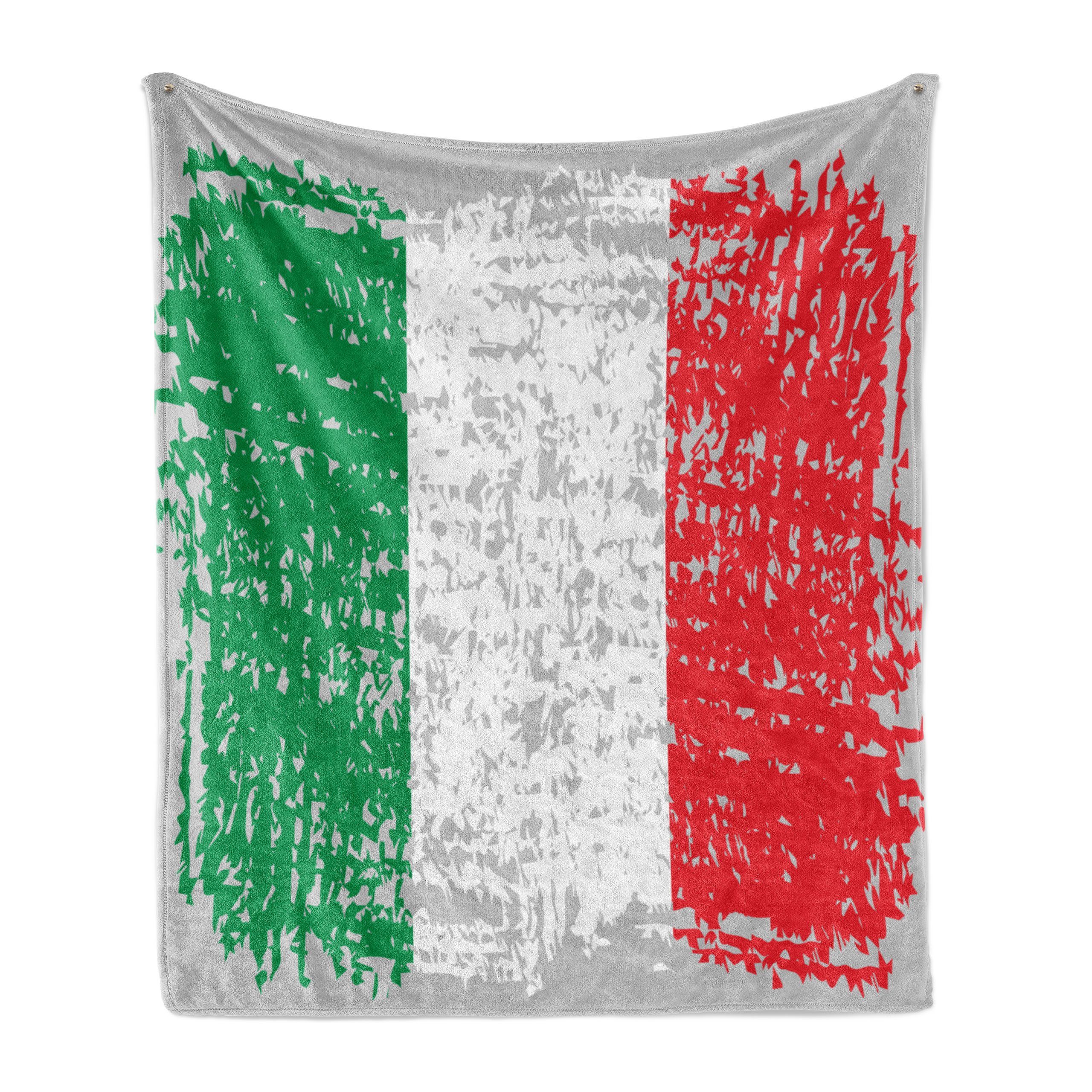 Wohndecke Gemütlicher Plüsch für den Innen- und Außenbereich, Abakuhaus, Italien Grunge Brushstroke Stil Flagge