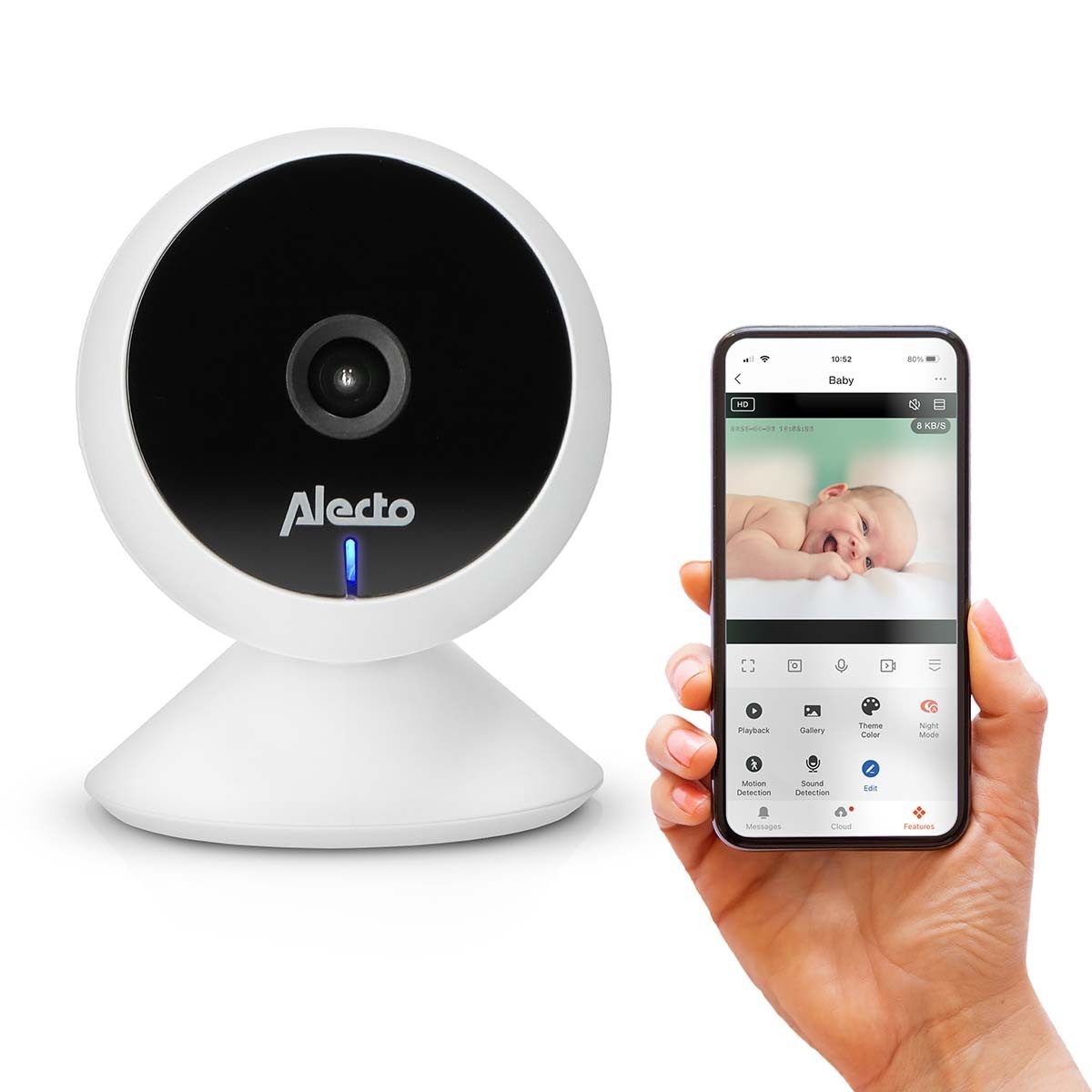 Alecto Video-Babyphone SMARTBABY5, 1-tlg., WLAN-Verbindung, HD-Kamera, Smartphone-kompatibel für Eltern überall