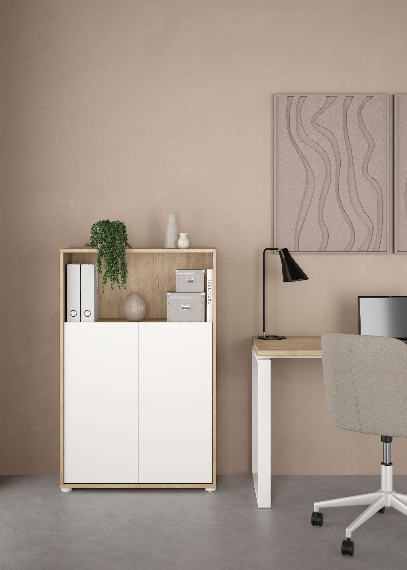 Home affaire Kommode Sign Sideboard mit Ablageregal für Akten, Bücher, mit 2 Türen, dahinter 2 Einlegeböden, Höhe 123 cm, Breite 80 cm