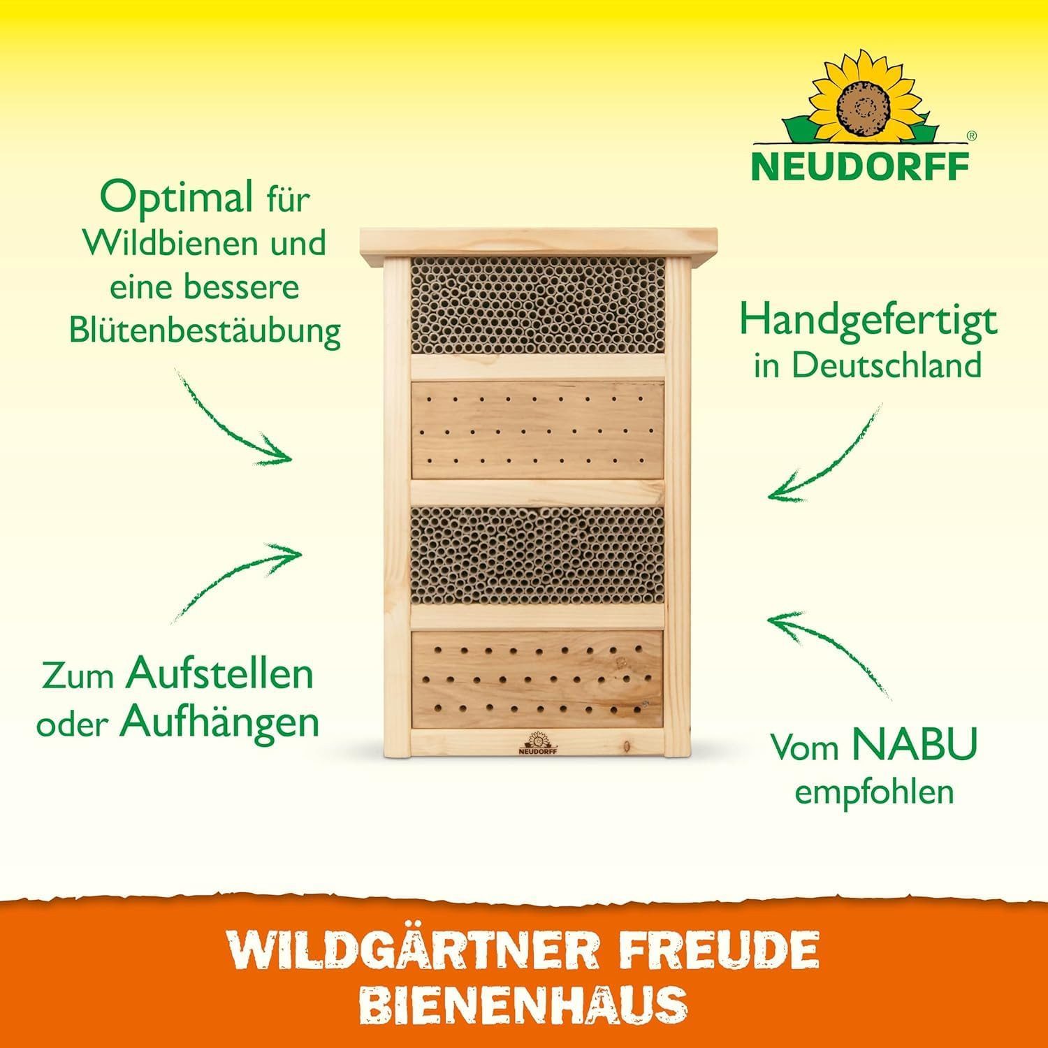 Neudorff Bienenkiste Wildgärtner Freude Bienenhaus – Handgefertigtes Bienenhotel., 1-tlg., Handgefertigtes Wildbienenhaus aus Buchenholz