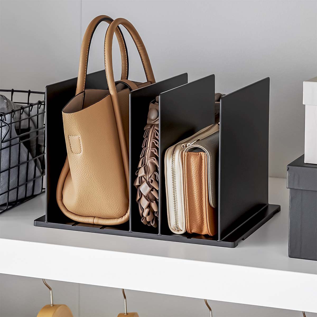 Yamazaki Taschenorganizer "Smart" Taschen-Aufbewahrung 31x21x24cm (2-tlg., 2er Pack), verstellbare Trennwände zur Organisation im Schrank