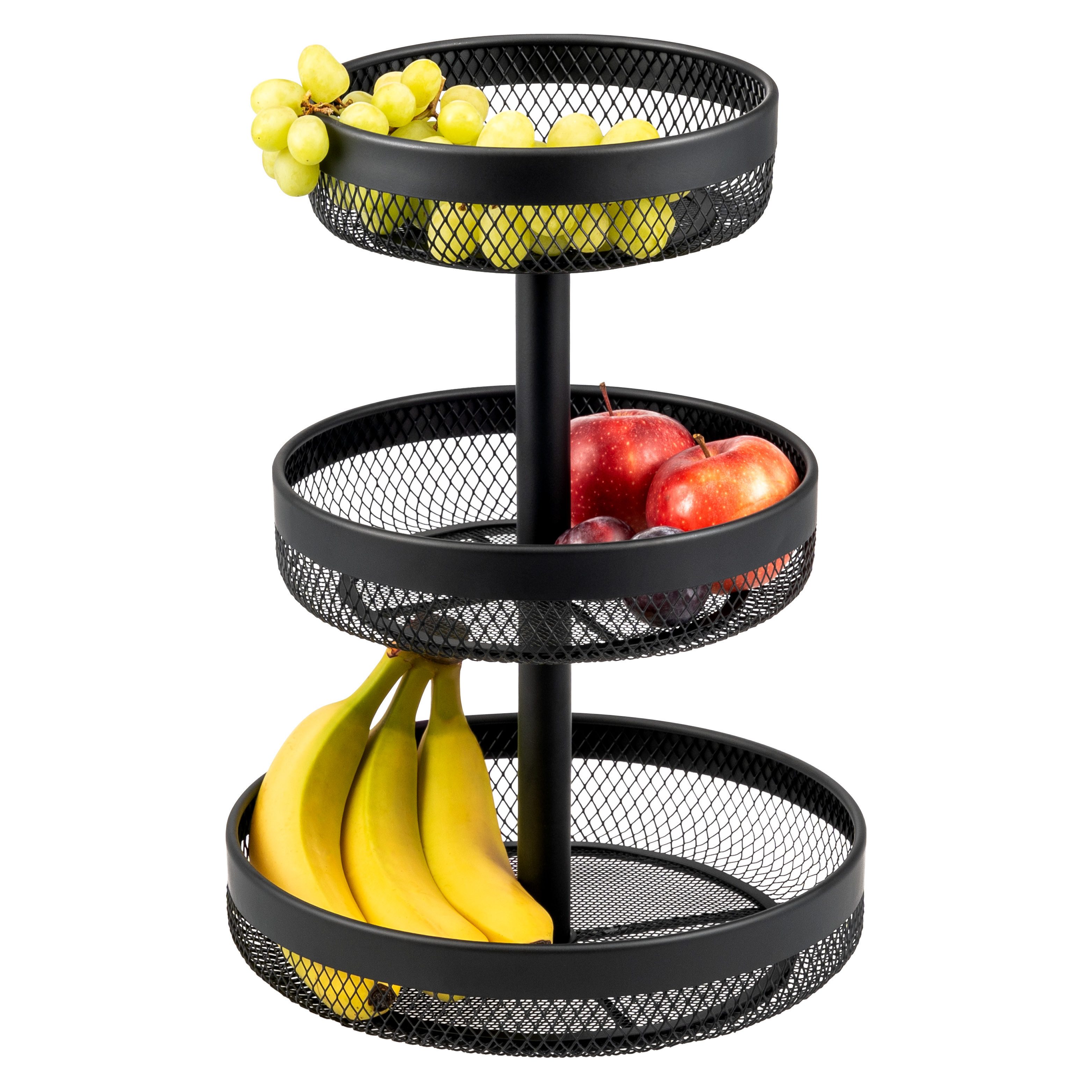 Obstschale Brotkorb rund 3-stöckig, aus schwarzem Metall