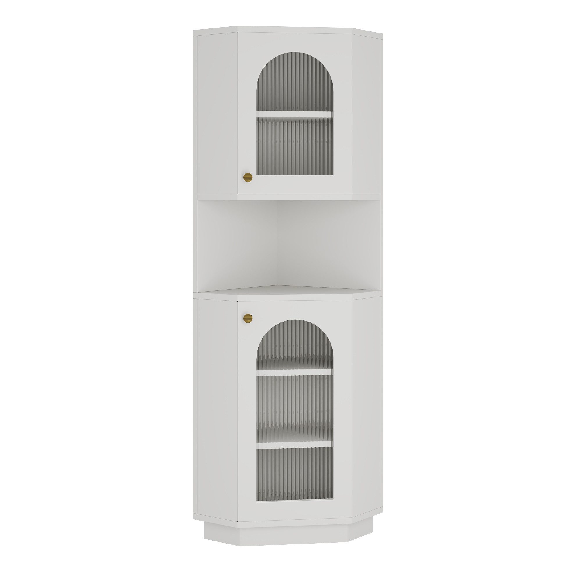 Flieks Badkommode Eckschrank mit LED-Beleuchtung Hochschrank (1 St., mit verstellbaren Einlegeböden, B45/H166,5 cm), Dreieckiger Badezimmerschrank mit 2 Glastür – Bild 5 von 5