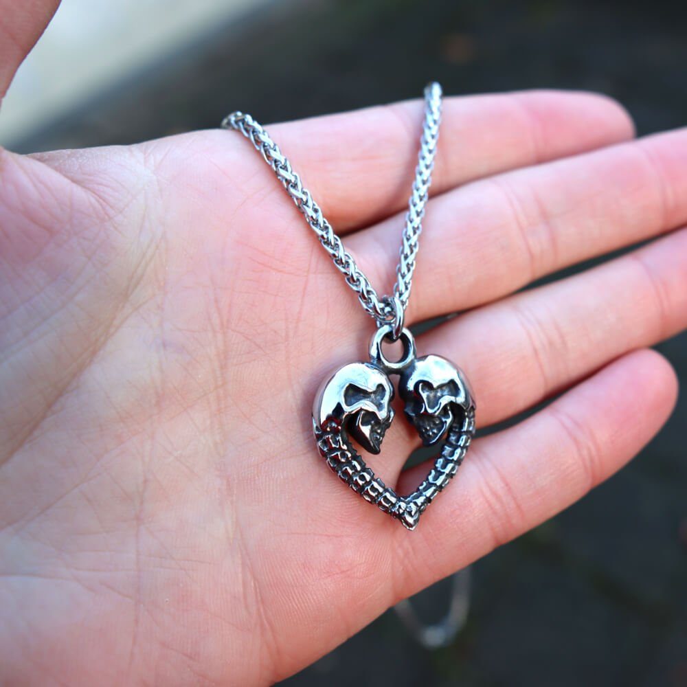 DALMARO Edelstahlkette Lederkette Edelstahl 316 SKULL HEART, Herren Biker Kette - Inkl. Schmuckbox