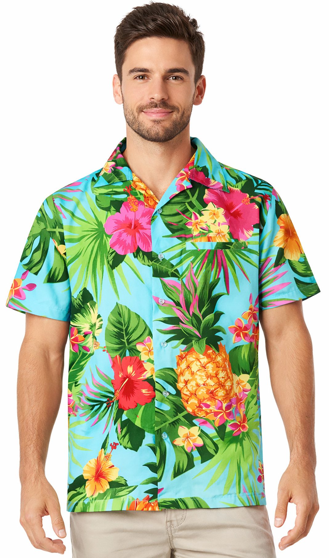 King Kameha Hawaiihemd "Pineapple" Funky Hawaii-Hemd Herren Kurzarm Front-Tasche Stylish