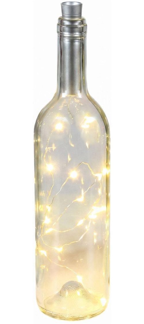 Ambiente Haus LED Außen-Tischleuchte Glasflasche mit LED-Licht 31cm, LED fest integriert, Warmweiß