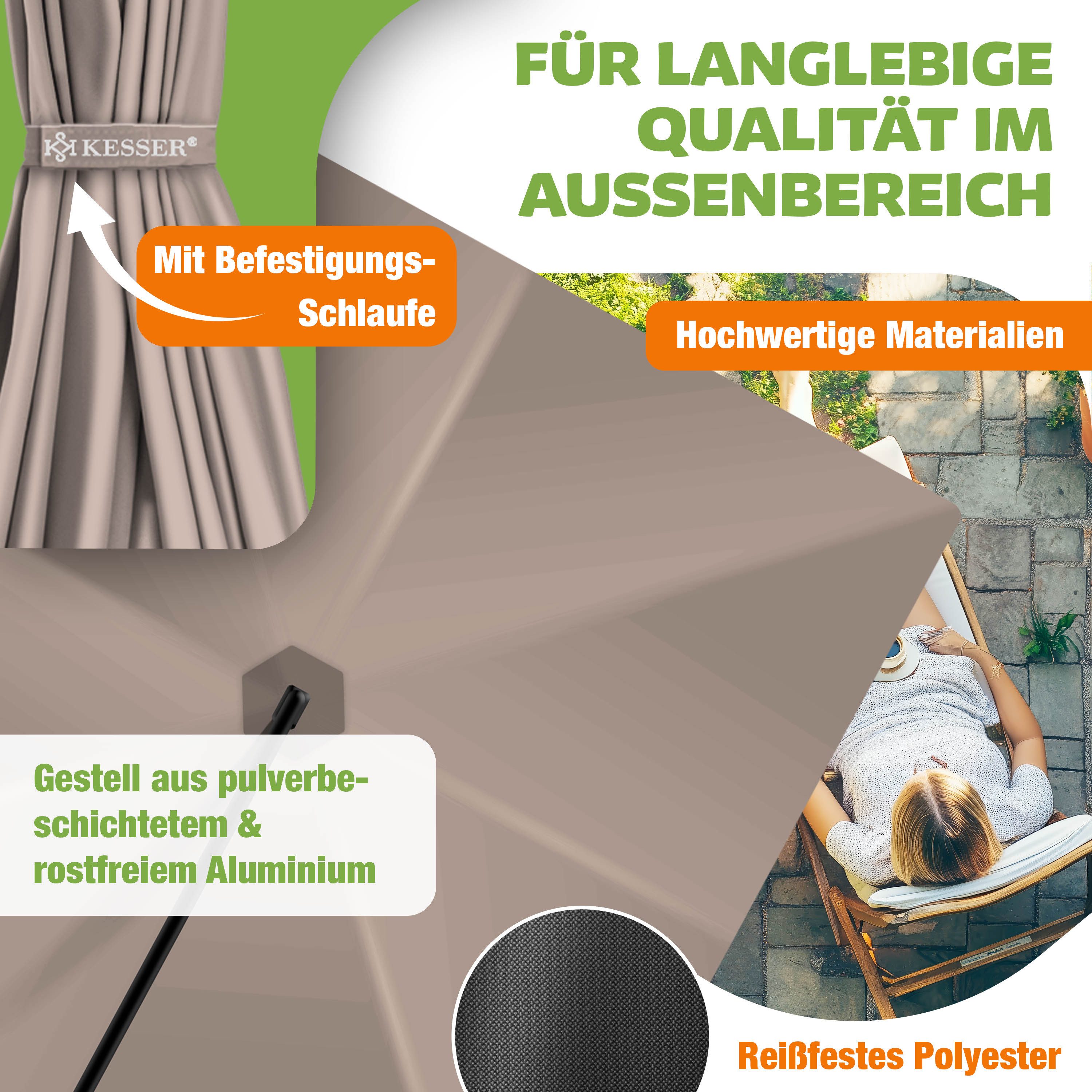 KESSER Ampelschirm, Ø350cm Sonnenschirm inkl. Abdeckung & Wind- & wetterfest