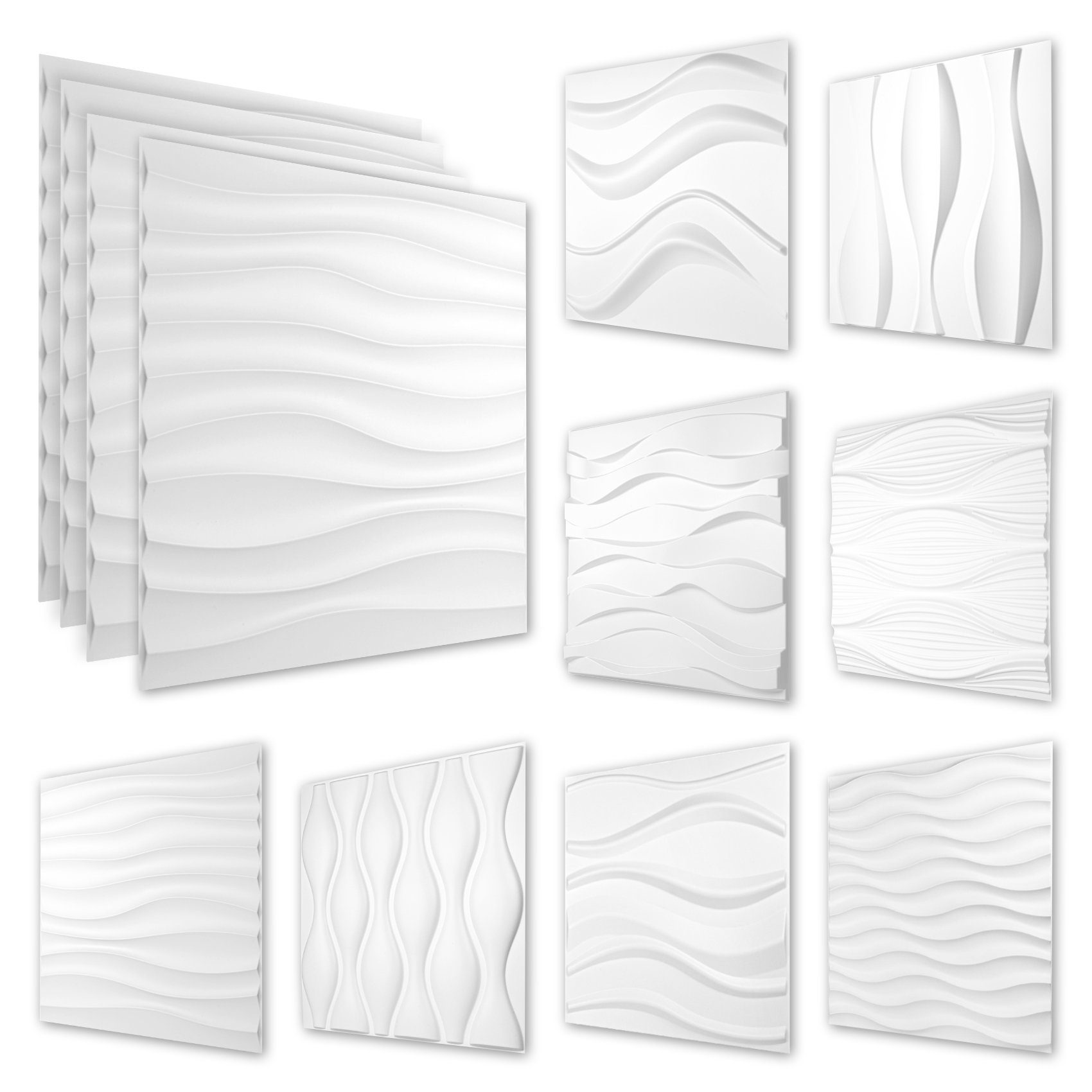 Hexim Wanddekoobjekt HD007 (PVC Kunststoff - weiße Wandverkleidung mit 3D  Optik - Wave Motive (0.25 qm 1 Platte) 3D Paneele Wellen Wohnzimmer)