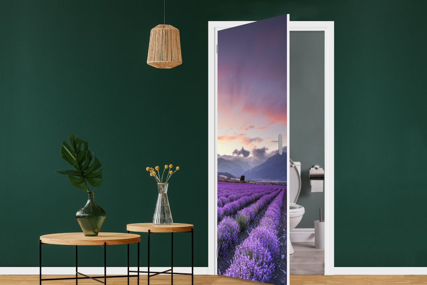 cm Matt, Lavendel, 75x205 Sonnenuntergang für Tür, über Türtapete St), (1 MuchoWow bedruckt, Fototapete Türaufkleber,