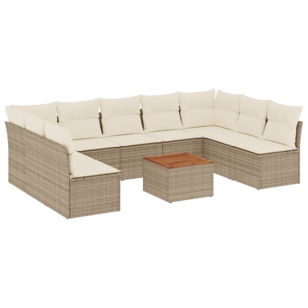 Gartenlounge-Set 10-tlg. Garten-Sofagarnitur mit Kissen Beige Poly Rattan
