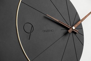 ONZENO Wanduhr THE BLACK MOON. 58x40.4x1.2 cm (handgefertigte Design-Uhr)