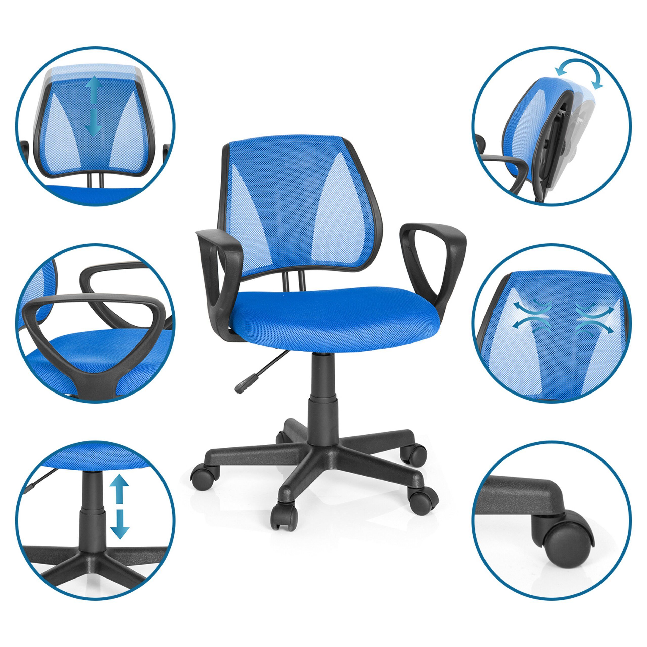 hjh OFFICE Drehstuhl Kinderdrehstuhl Kiddy Cd Stoff / Netzstoff (1 St), Kinder Bürostuhl mitwachsend, ergonomisch