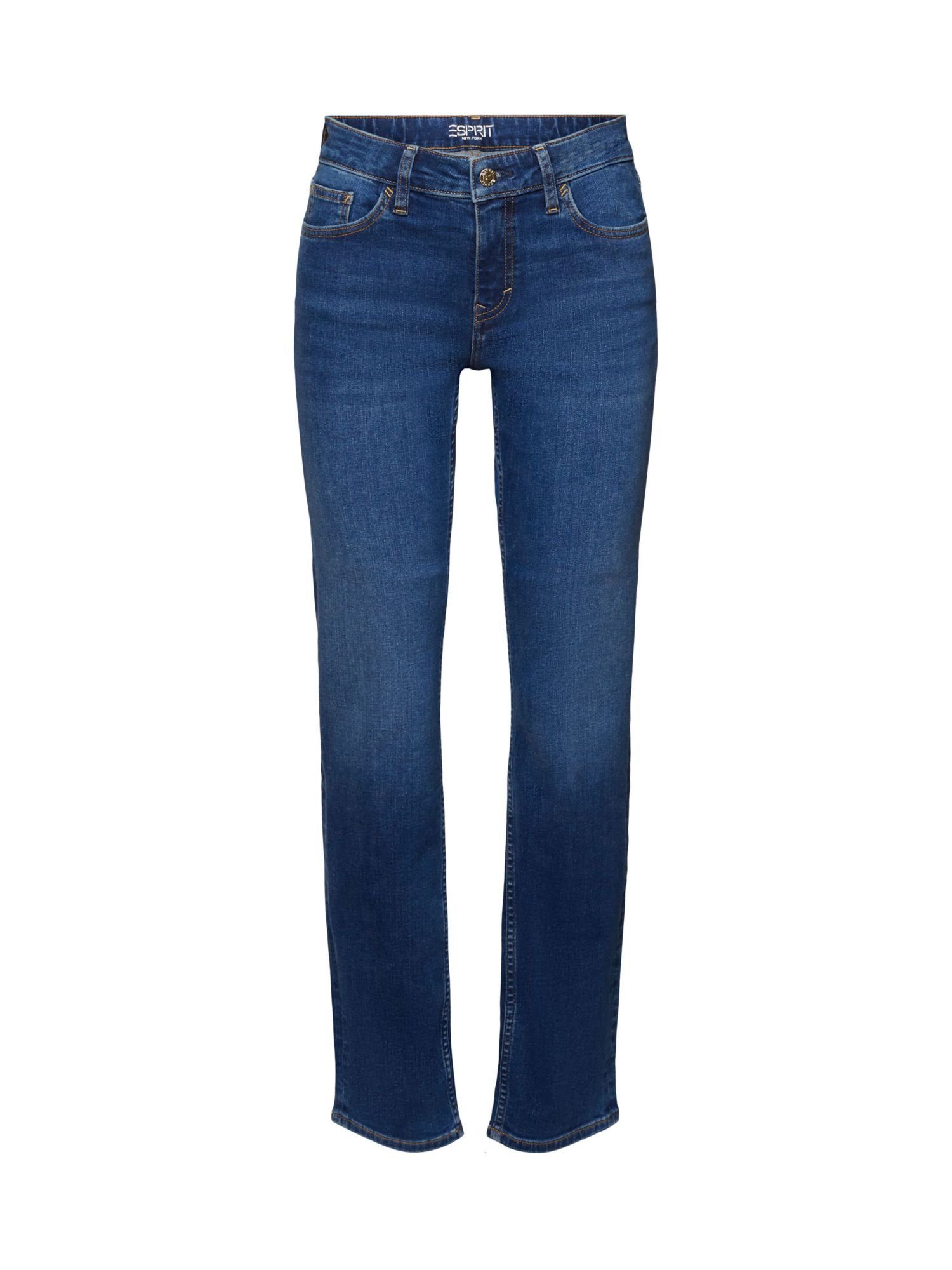 Esprit Stretchjeans Baumwollmix WASHED Straight-Jeans MEDIUM Bein, BLUE geradem mit