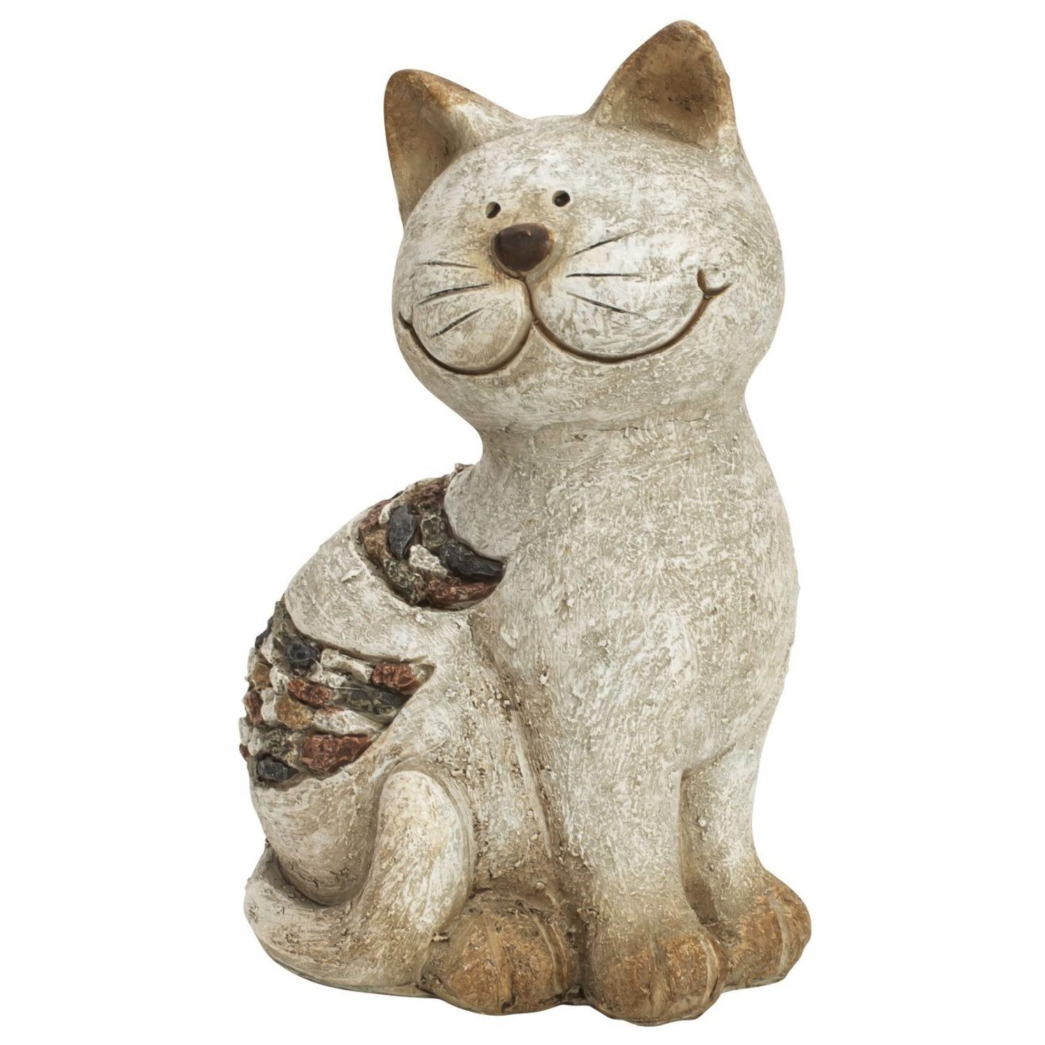 Macosa Home Dekofigur Katze 21 cm Grau Beige Katzenfigur Polyresin (1 St., Tierfigur modern Kätzchen), Deko Figur Dekokatze Gartendeko