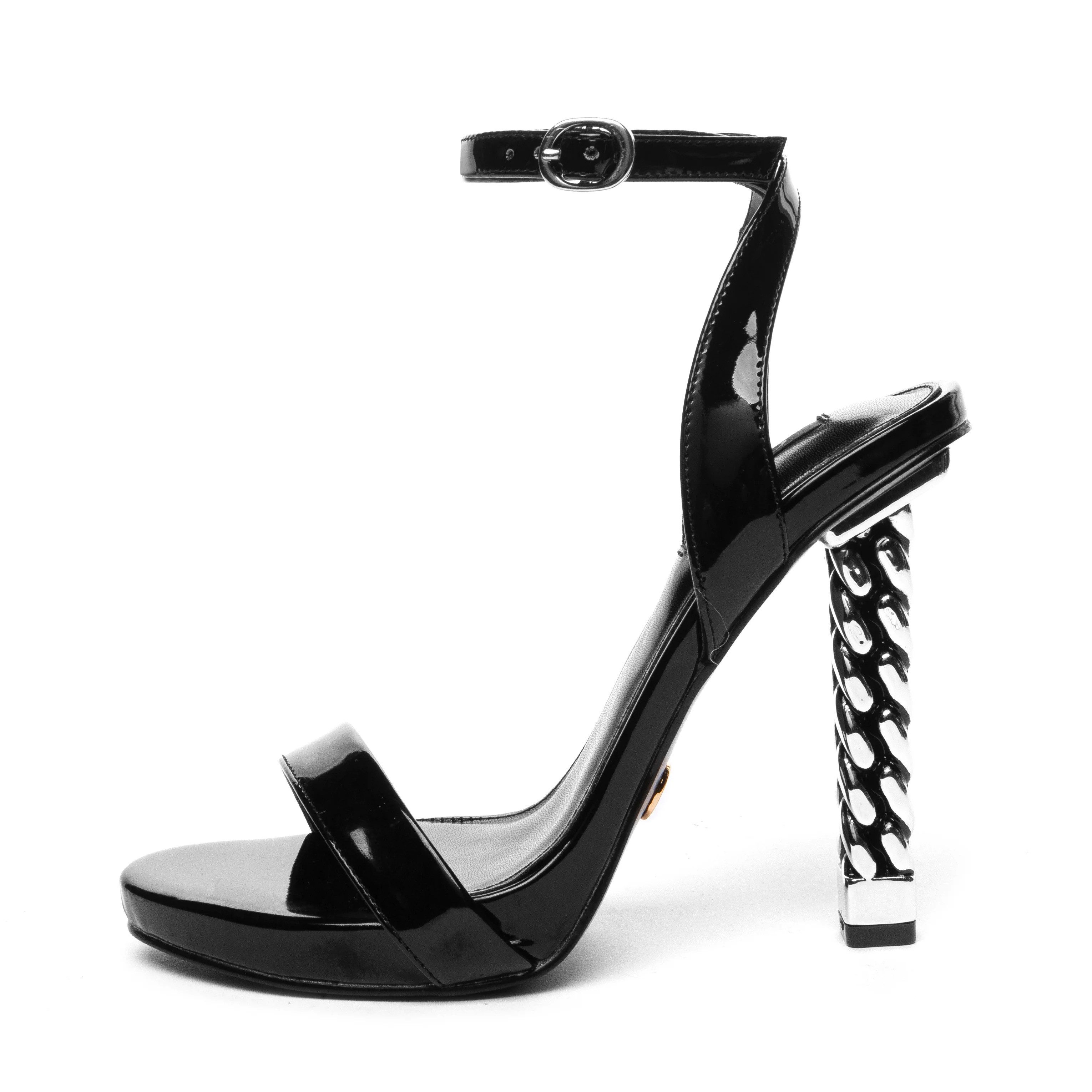 Giaro ABRIEL BLACK SHINY High-Heel-Sandalette 11cm Absatz, Kettenabsatz, Riemchen
