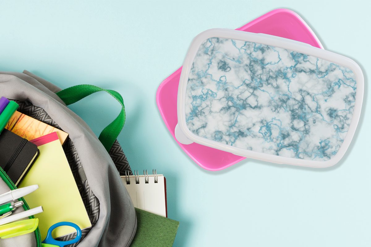 - Blau Marmor Brotdose Brotbox - rosa Lunchbox Linie, Erwachsene, Kunststoff, Mädchen, Kunststoff Kinder, für Snackbox, MuchoWow (2-tlg),