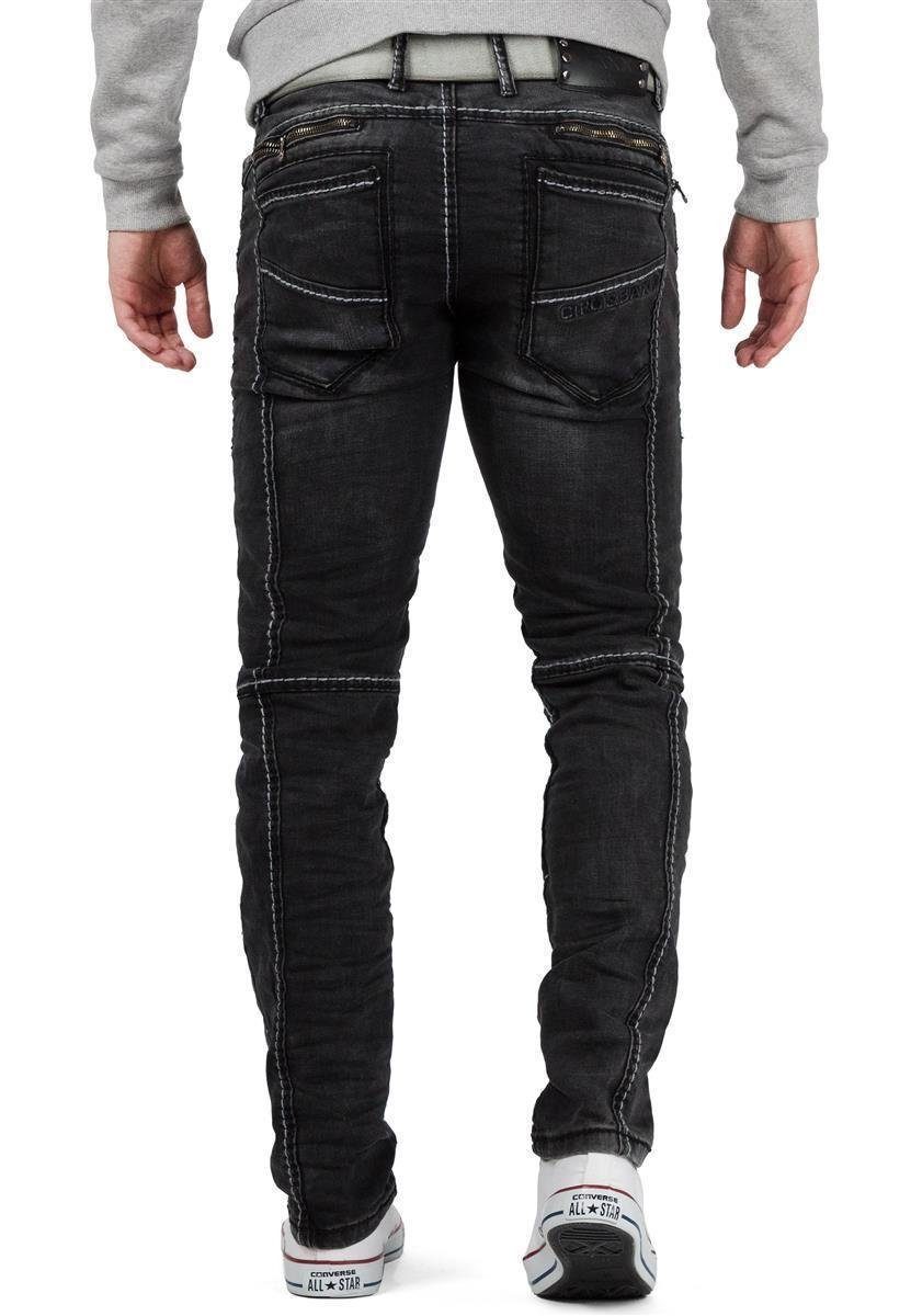 5-Pocket-Jeans weißen BA-CD288 in Herren mit Cipo Hose Baxx Schwarz & Kontrastnähten