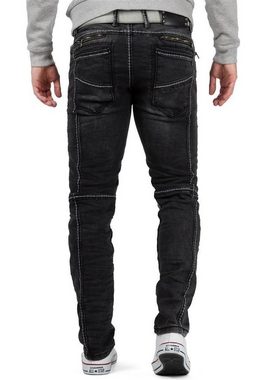 Cipo & Baxx 5-Pocket-Jeans Herren Hose BA-CD288 in Schwarz mit weißen Kontrastnähten