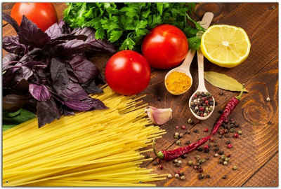 Wallario Sichtschutzzaunmatten Italienisches Menü mit Spaghetti, Tomaten, Basilikum und Gewürzen