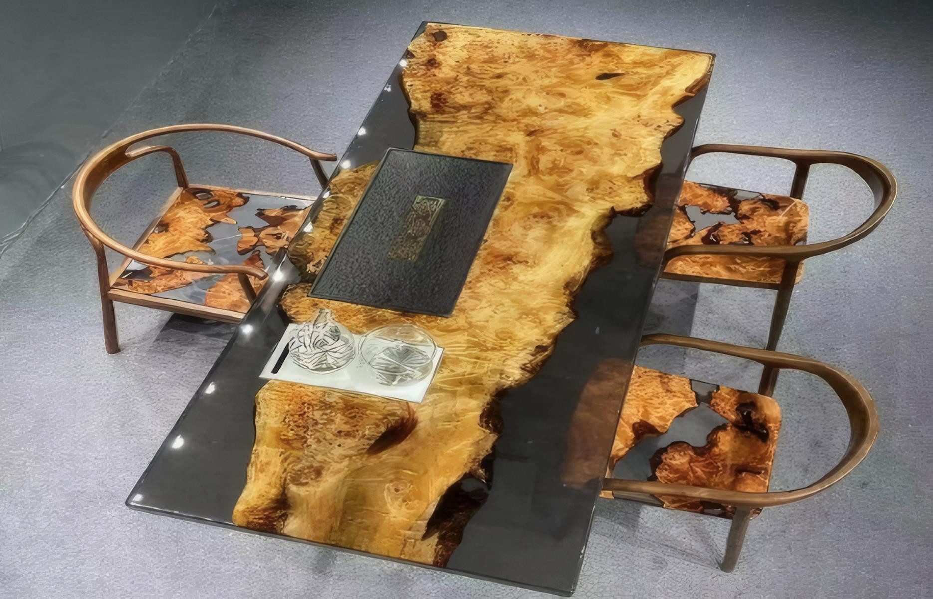 JVmoebel Esstisch Esszimmertisch aus Epoxidharz in edler brauner Optik (Packung, Tisch)