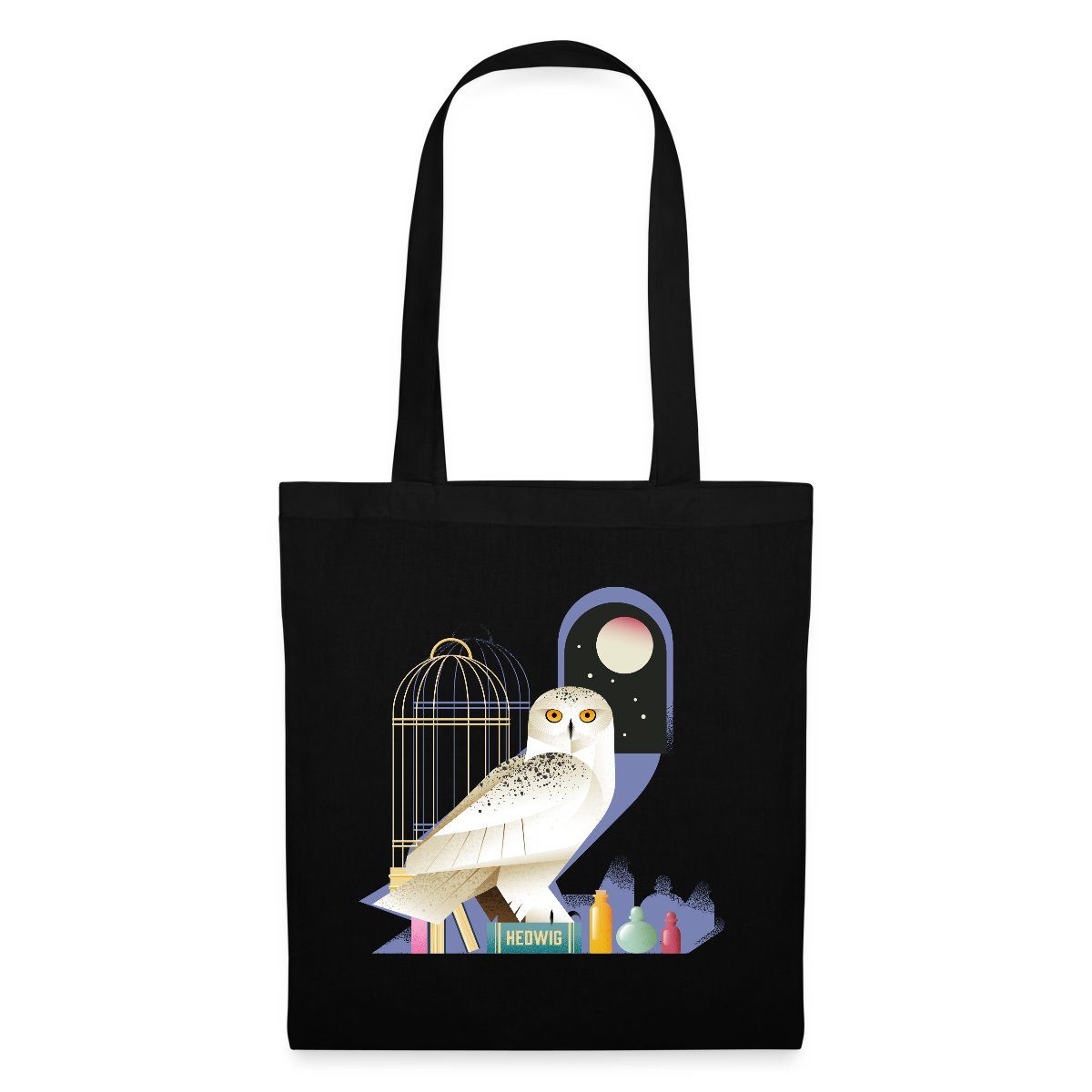 Spreadshirt Henkeltasche Harry Potter Eule Hedwig Bei Nacht Stoffbeutel (1-tlg)