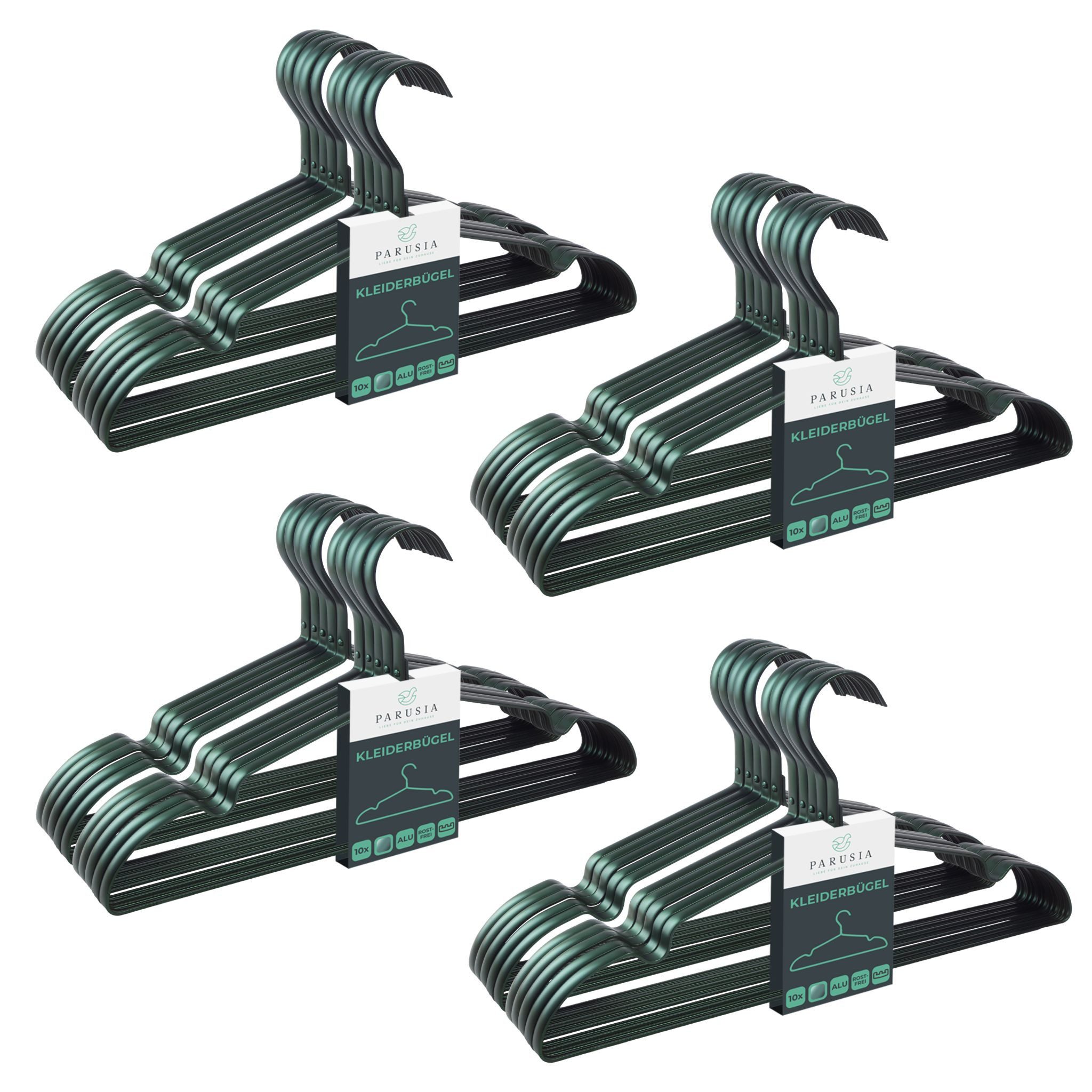 Parusia Kleiderbügel 10/20/40x Parusia Kleiderbügel grün 42cm breit 1cm Metall rostfrei, (40-tlg), rostfrei, farbecht, platzsparend