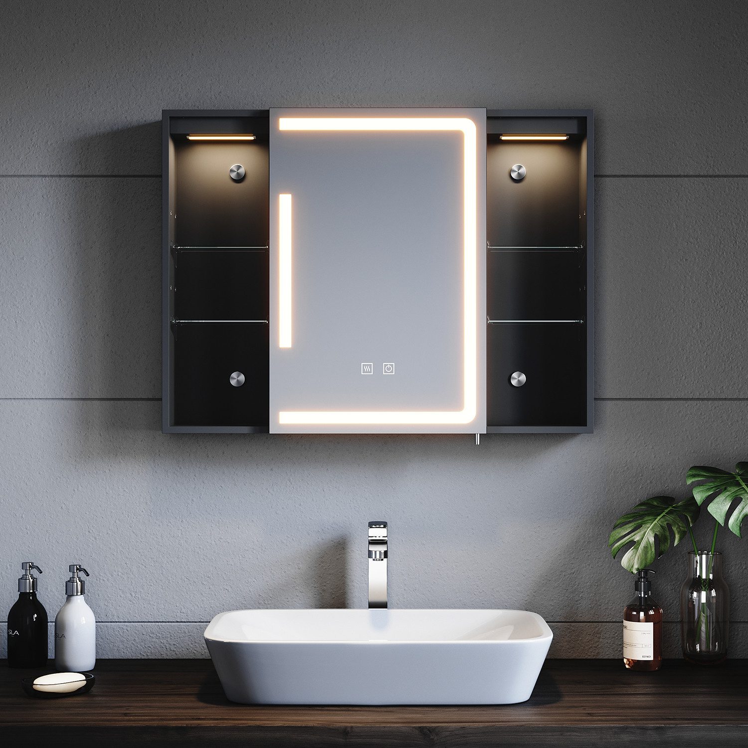 SONNI Badezimmerspiegelschrank Badezimmerspiegelschrank mit dreifarbiger Be günstig online kaufen