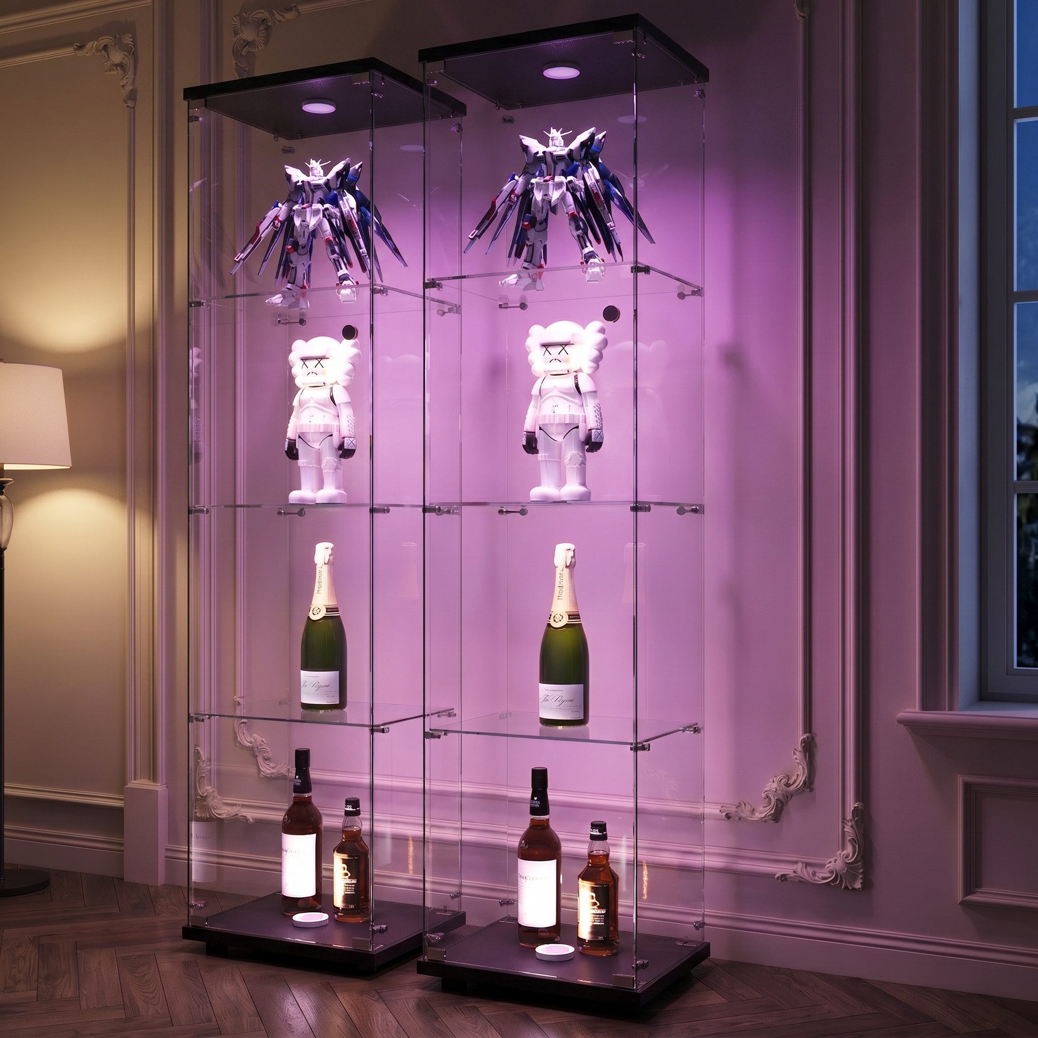 NMCXXO Glasvitrine Glasvitrine mit LED-Beleuchtung, modern und stilvoll (1 tlg) Standvitrine/Glasvitrine Glastür 4-lagig, Große Kapazität