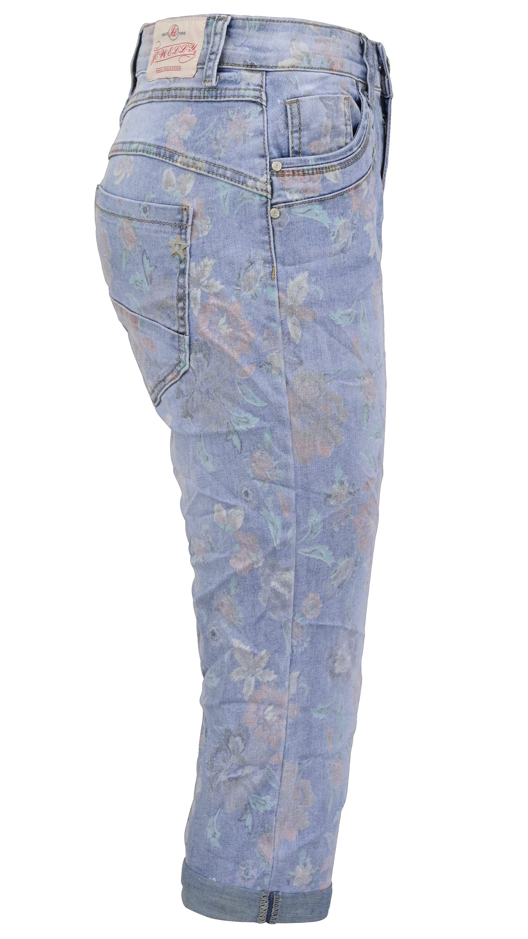 Jewelly Regular-fit-Jeans Capri Jeans im Crash-Look, Boyfriend Hose mit