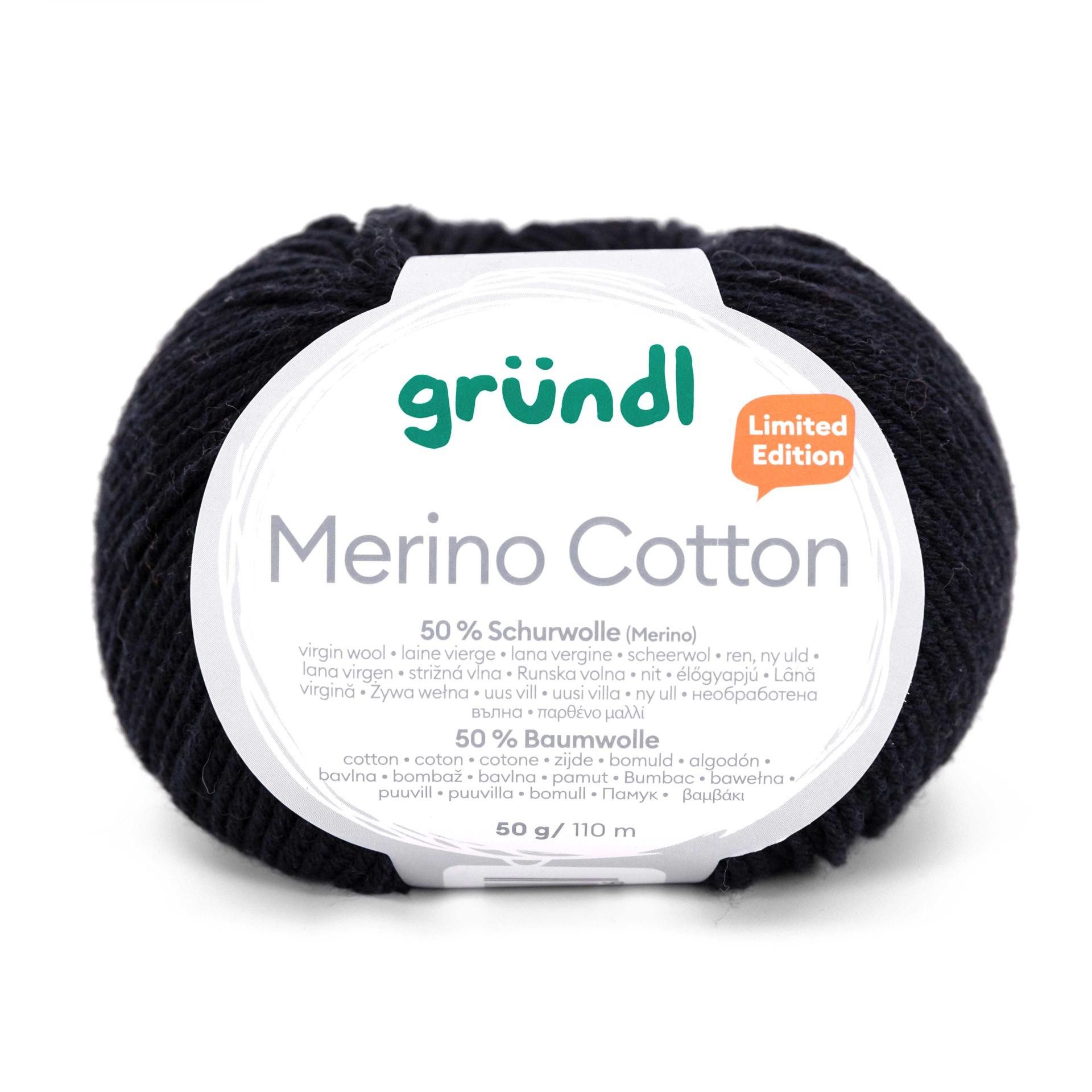 Gründl Wolle Merino Cotton Ganzjahresgarn aus Naturfasern Häkelwolle, 110 m (50g, Wolle zum stricken und häkeln), 50 % Schurwolle (Merino), 50 % Baumwolle