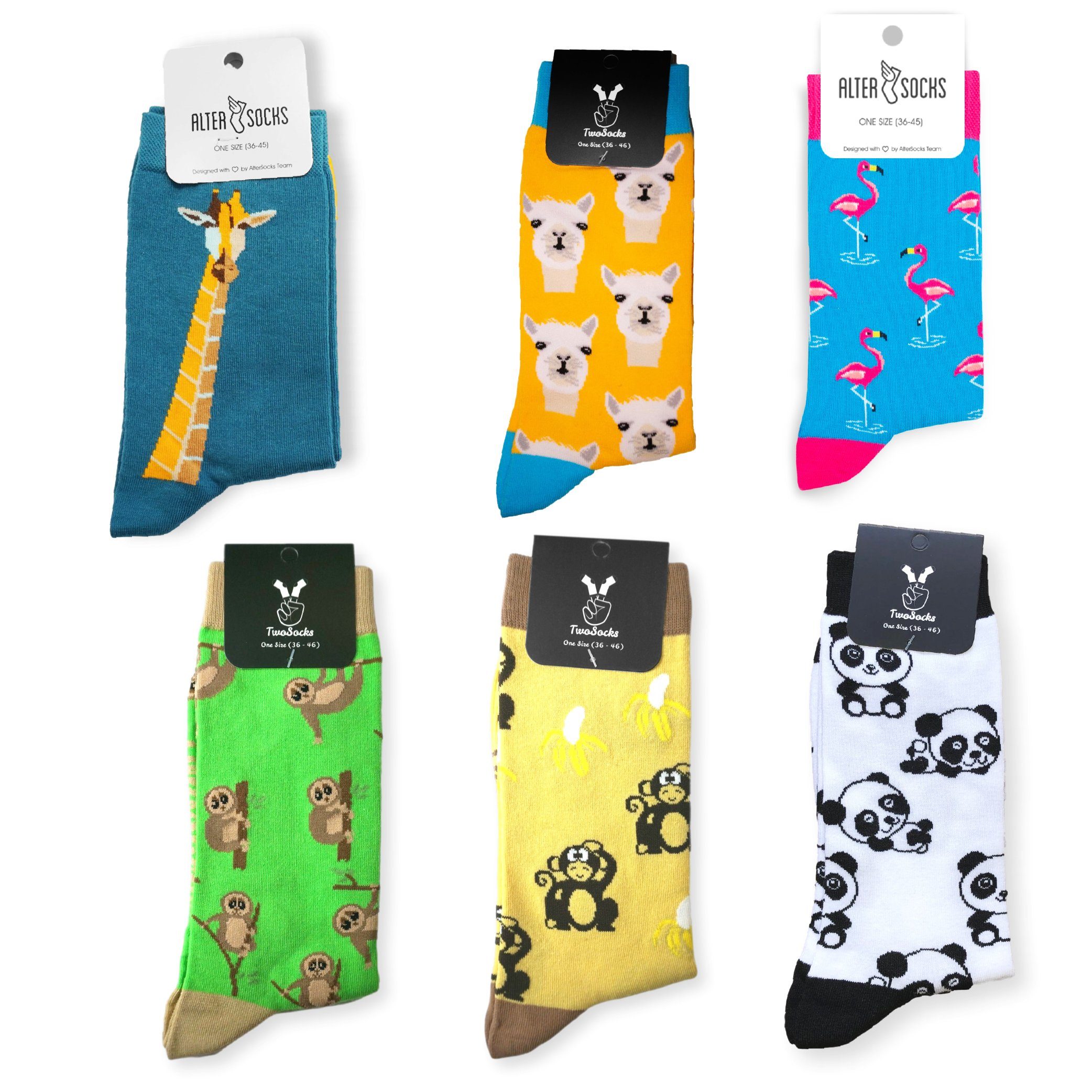 TwoSocks Freizeitsocken Alpaka Socken Tier Motiv Socken, Damen und Herren,  Einheitsgröße (6 Paar)