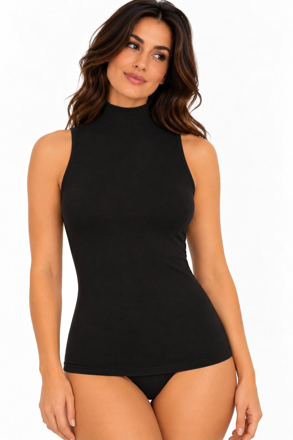 fashionshowcase Shirttop Damen Body mit Stehkragen ärmellos, aus Baumwoll-Modal-Mix (1-tlg) Ohne Ärmel, eng anliegend