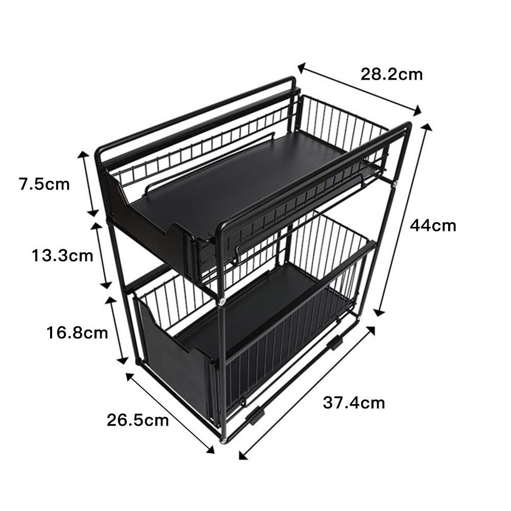 JEOBEST Küchenregal Schubladenregal mit 2 Körben Waschbecken Regal Unterschrank Organizer, Küchenregal zum Rausziehen, Gewürzregal – Bild 4 von 5
