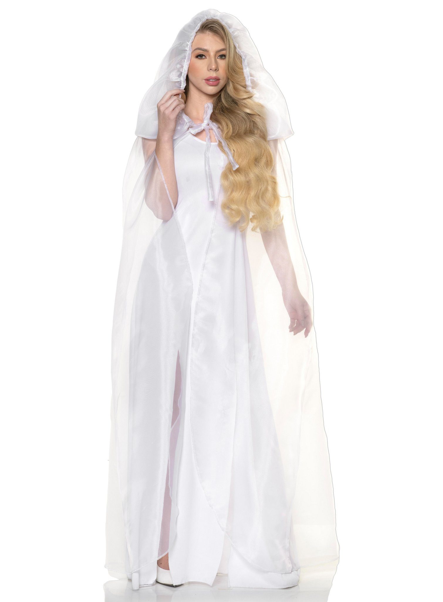 Underwraps Prinzessin-Kostüm Kapuzenumhang aus weißem Tüll, Bodenlanger Umhang aus feinem Tül