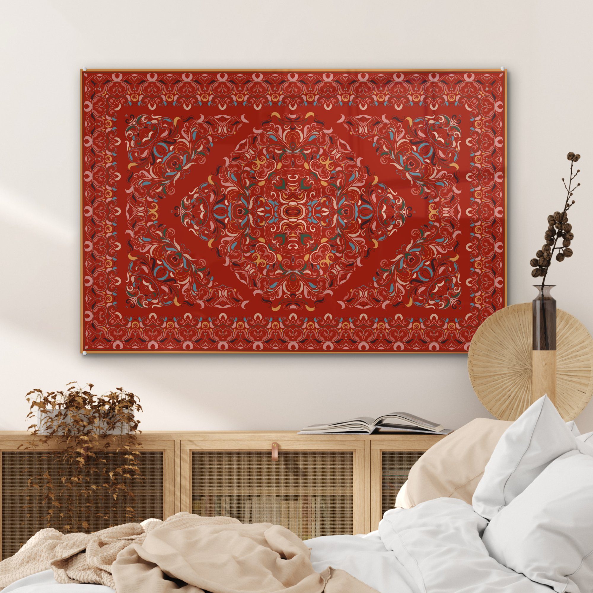 MuchoWow Acrylglasbild Persische - Teppiche Rot, & Schlafzimmer - Acrylglasbilder Wohnzimmer (1 - Teppiche St), Muster
