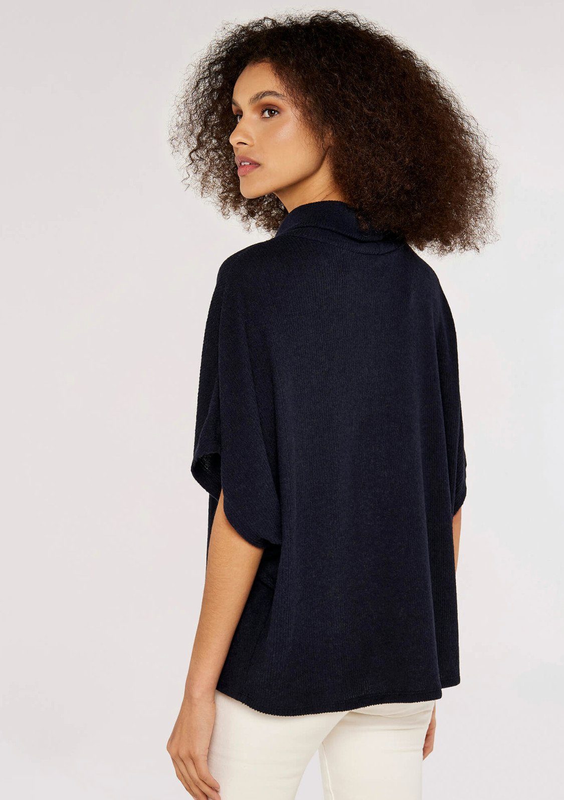 (1-tlg) Apricot Rib Arm-Pullover 3/4 Neck Cape Schultern Roll mit navy überschnittenen Soft